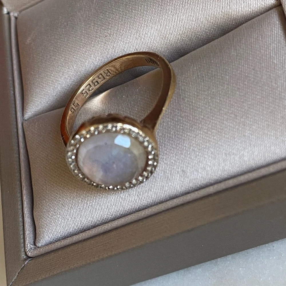 925 Sterling Silver gold plated rainbow moonstone ring size 7 - Picture 6 of 7